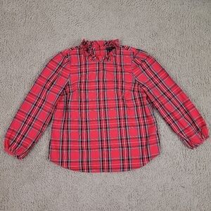 J. Crew Long-sleeve ruffleneck top in red Stewart tartan